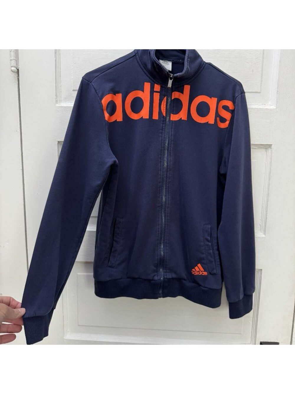 Vintage adidas Track Jacket Large Navy Orange Big Logo Full Zip Sweatshirt